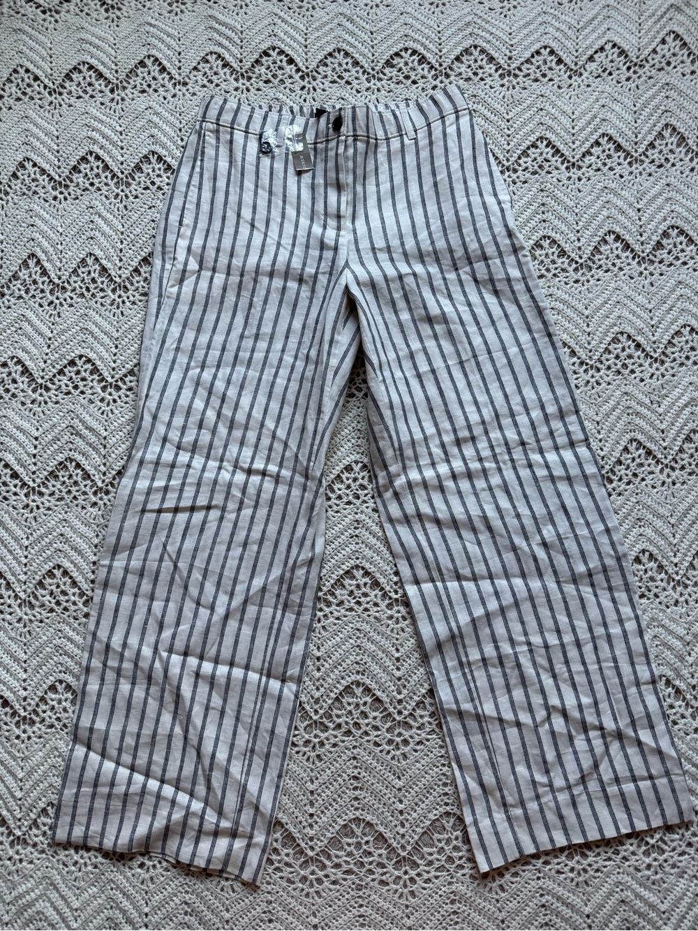 NWT J. Crew 100% Linen Striped Pants Size Medium Pockets Elastic Waist Band